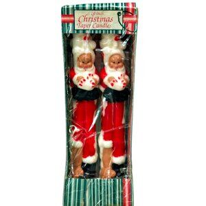 Vintage Christmas 3D Taper Candles Santa Snowman 10 Inch Hand-painted Set of 2